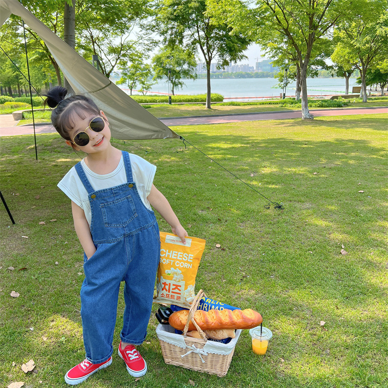 韩版童装儿童背带裤2023春秋夏季男女宝宝洋气休闲大口袋牛仔裤子详情5