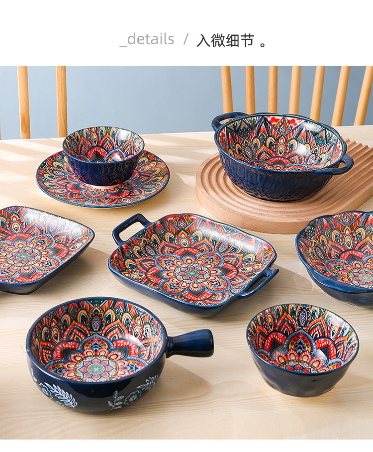 Bohemian ceramic tableware, Orantis bowls, plates, retro hand-painted rice plates, vegetable plates, household light luxury rice bowls pic 12