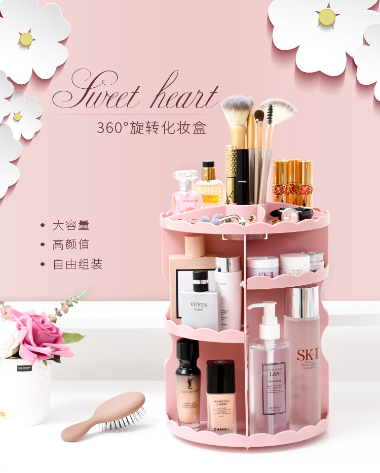 Household goods, cosmetics storage box, 360-degree rotating skin care products, round jewelry storage box, rotating storage rack pic 1