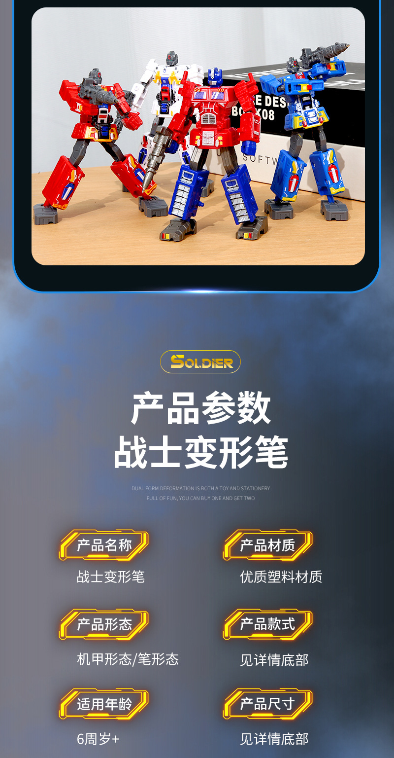 变形圆珠笔儿童玩具文具可书写可变形二合一玩具擎天高柱达跨境详情9