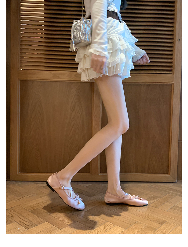 羊皮版~葡萄妈同款少女蝴蝶结交叉带芭蕾舞鞋平底玛丽珍鞋女单鞋详情31