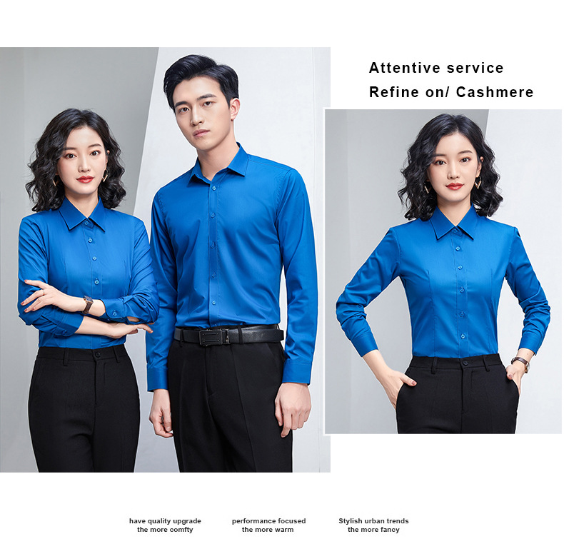 Factory direct supply of long-sleeved white bamboo fiber shirts for men, blue workwear no-iron fitted shirts for women, both men and women pic 44