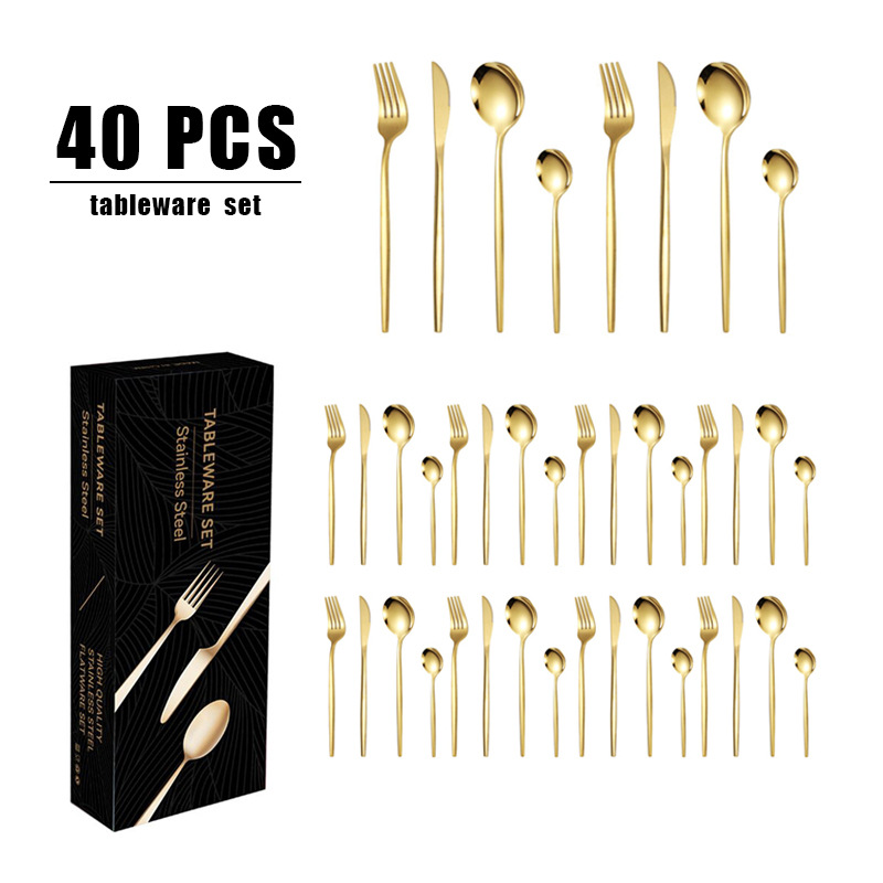 跨境热销不锈钢刀叉勺套装40件套餐具套装礼盒装西餐家用牛排刀叉详情6