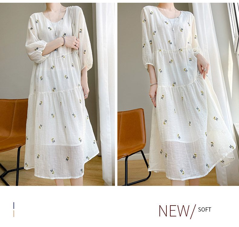 French-style high-end embroidered dress for women, a new summer dress with a high-end feel, three-quarter sleeves, and a vacation-style casual long skirt pic 12