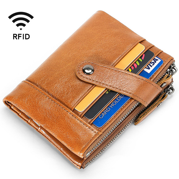 Fábrica de cuero genuino para hombres billetera al por mayor RFID cepillo antirrobo para hombres clip de dinero de dólar europeo y americano fibra de carbono patrón vaca pickup clip pic 2