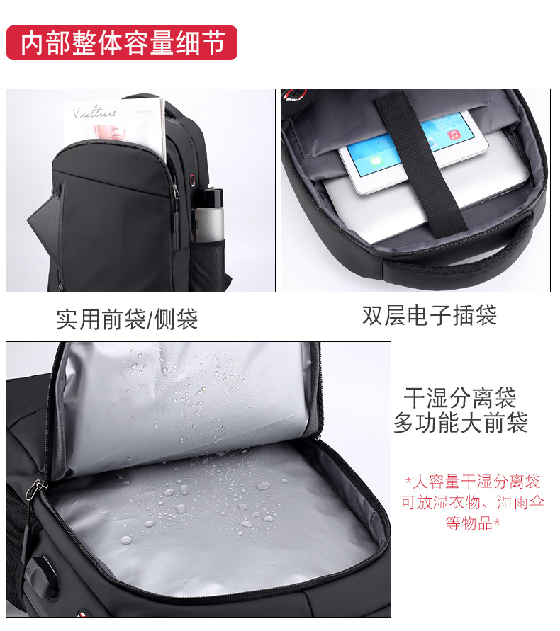 跨境商务双肩包印刷logo干湿分离多功能简约休闲电脑双肩包书包详情4