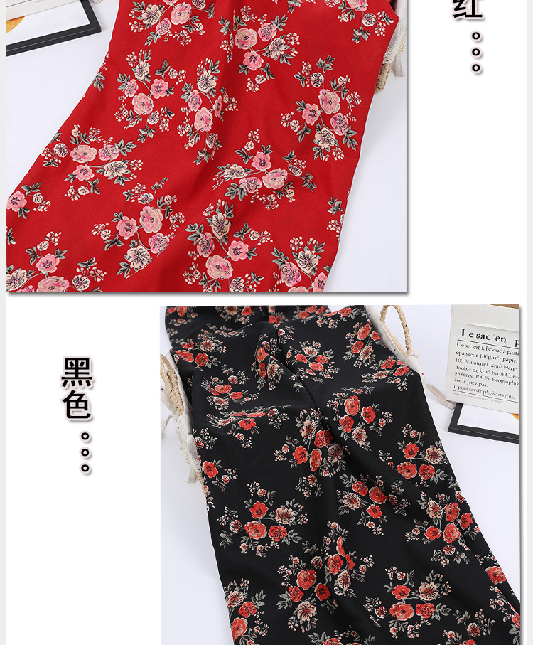 The fabric for the spring and summer dress is made of hibiscus linen, large floral shirt fabric, plain weave polyester fabric and non-transparent chiffon printed fabric pic 10