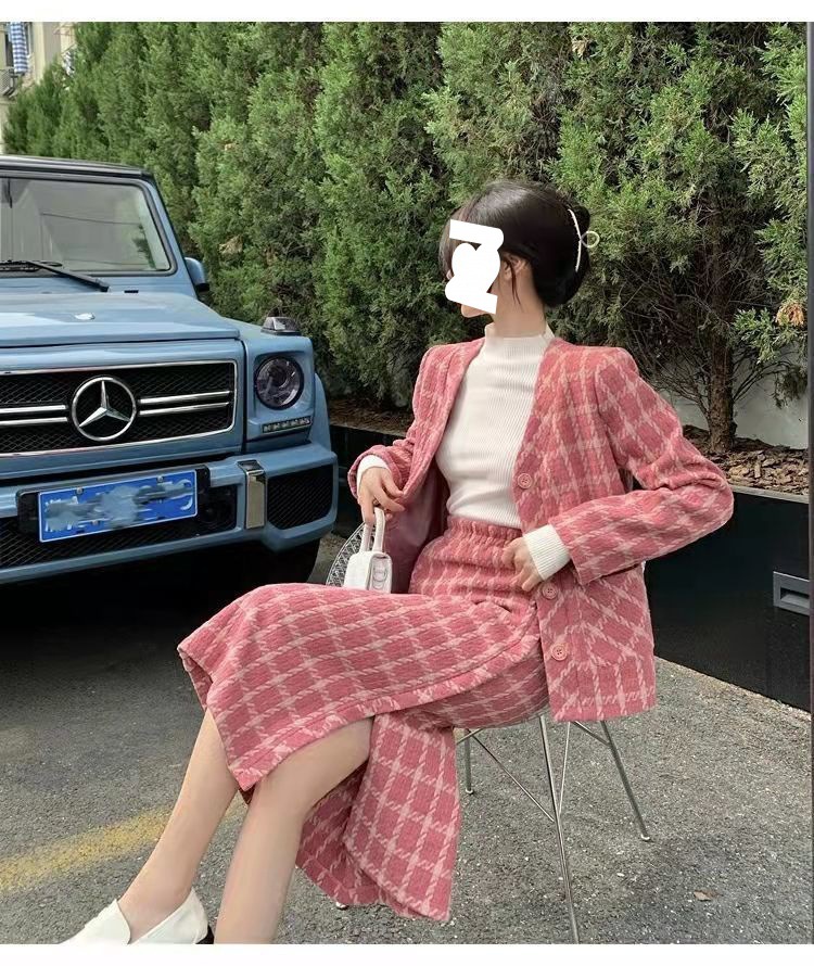 2022新款网红国潮风名媛穿搭毛呢休闲西装外套气质开叉半身裙套装详情8