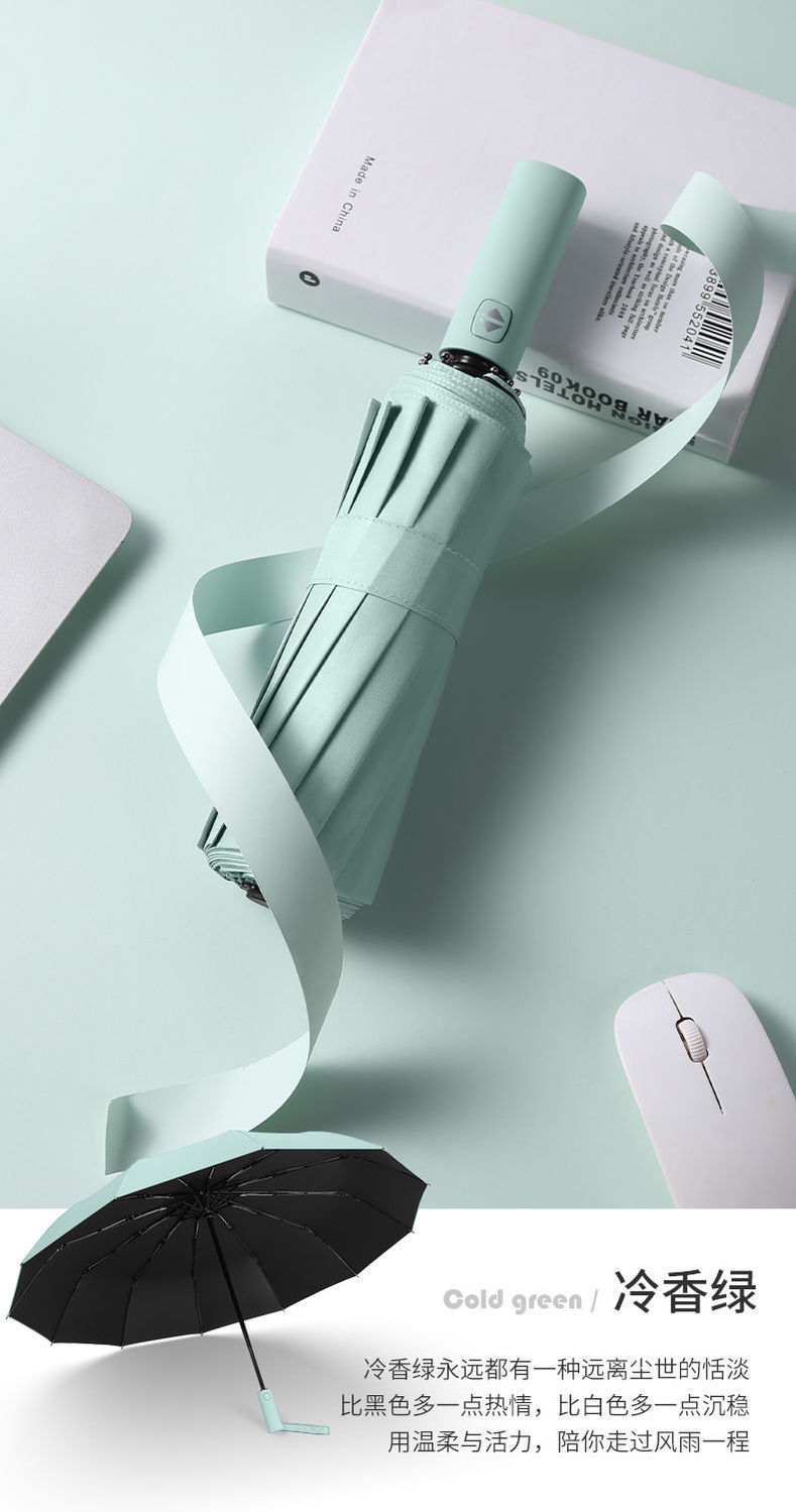 New 12-bone black rubber fully automatic umbrella folding business umbrella three-fold sunshade and protection 嗮 sun umbrella advertising umbrella pic 42