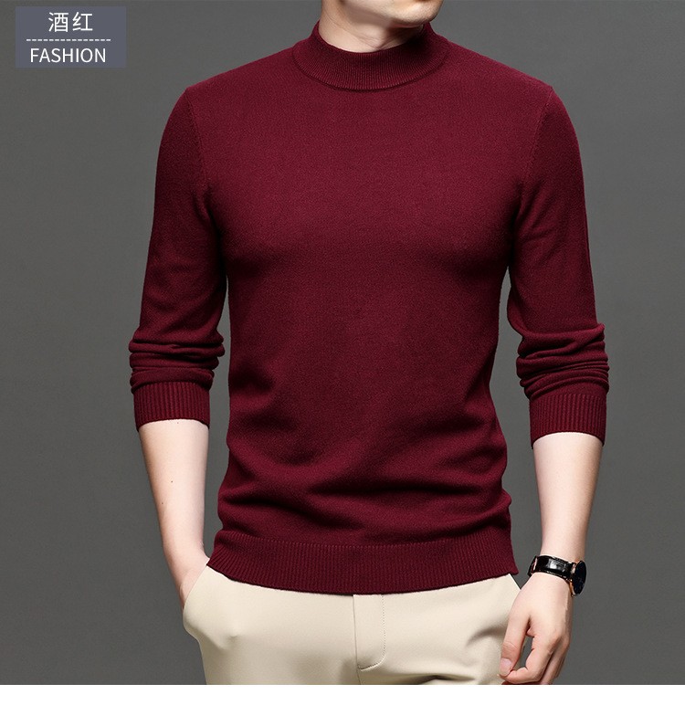 Mishima live nuevo otoño invierno color sólido cuello medio alto cashmere hombre slim suéter hombre legging suéter hombre pic 11