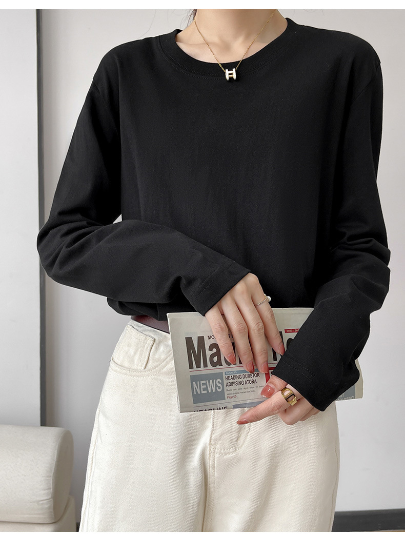 日系重磅长袖t恤女宽松纯棉情侣上衣打底衫秋款白色体恤男女同款详情24