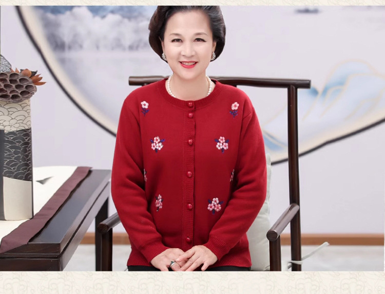 中老年人秋装针织衫外套女奶奶毛衣开衫加绒加厚妈妈冬装老人衣服详情20