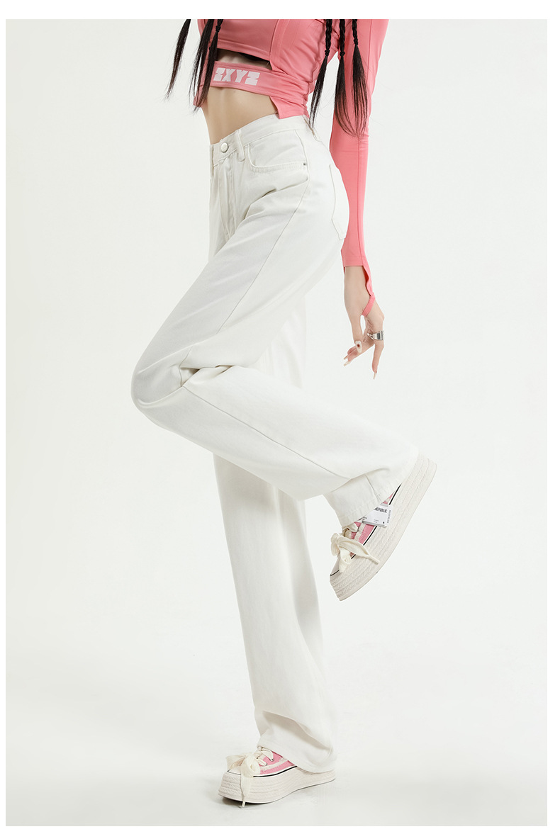 白色牛仔裤女2024年春夏高腰显瘦窄版直筒阔腿裤垂感宽松女拖地裤详情11