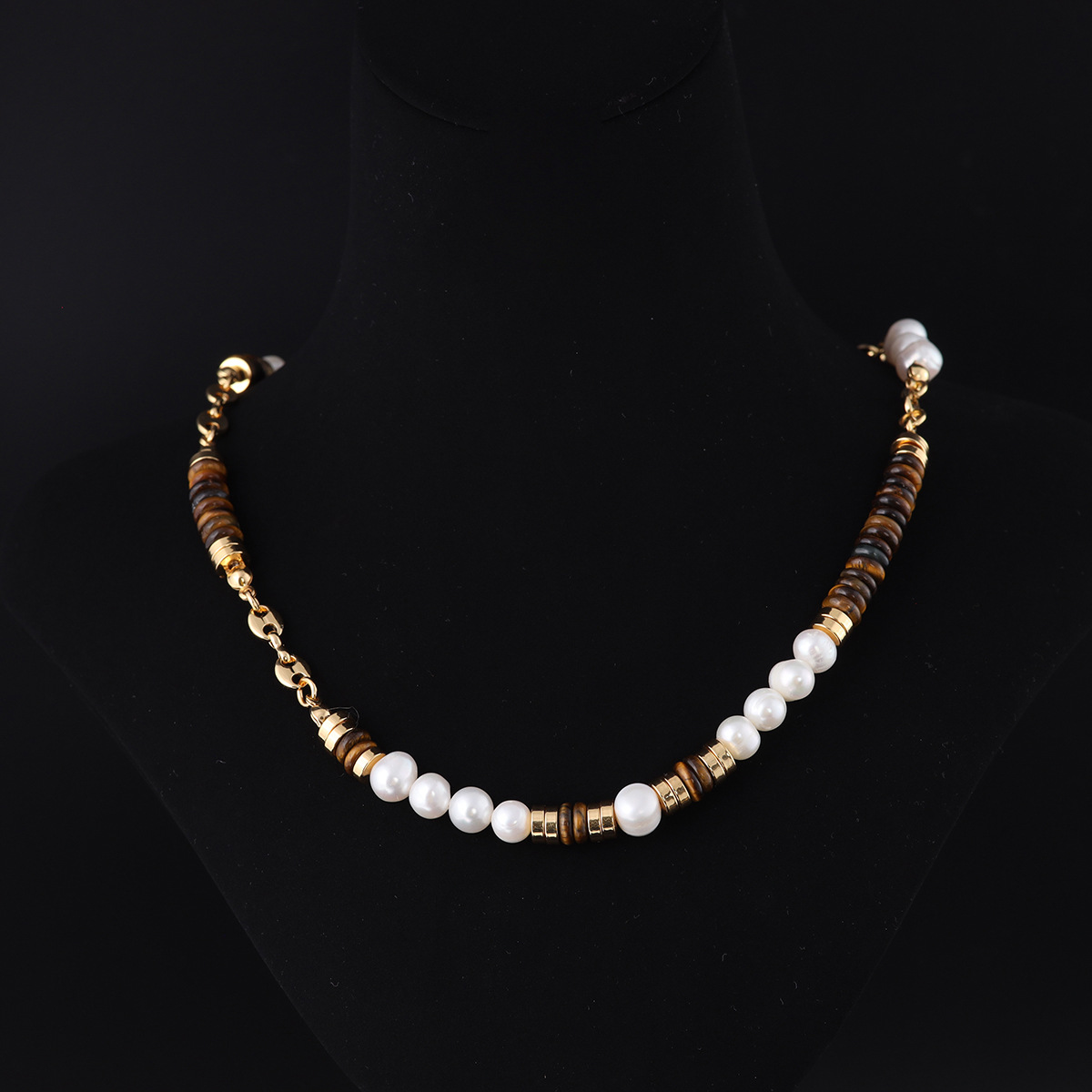 中古vintage高级感时尚小众设计青岛工厂批发虎眼石淡水项链女款详情2