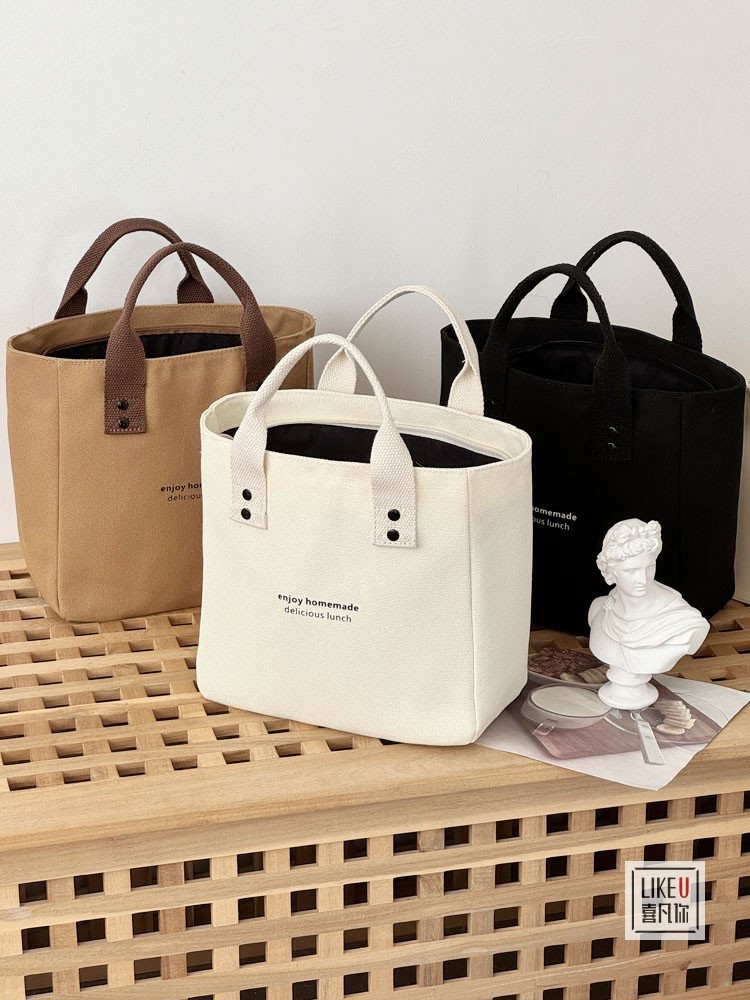 帆布纯色手提袋日式便当妈咪上班族外出带饭简约撞色时尚拎包饭盒详情25
