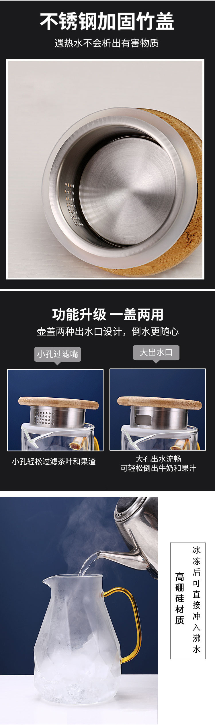 防爆耐高温大容量玻璃凉水壶 创意冷水壶 家用果汁壶扎壶详情3