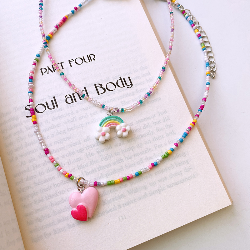日韩彩色串珠项链童趣卡通可爱儿童蝴蝶爱心锁骨链多巴胺少女饰品详情21