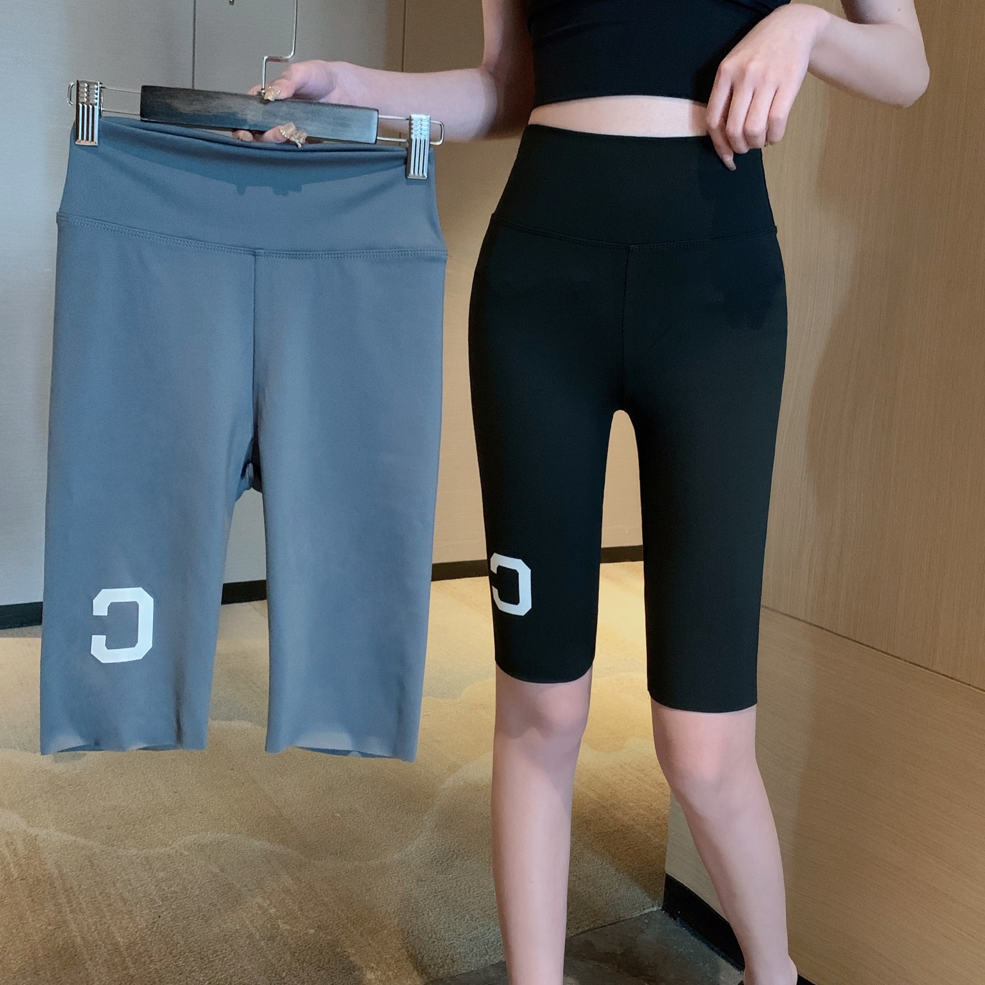 Three-point shark pants leggings for women, five-point summer thin tight-fitting outerwear, and nine-point letter-shaped belt-cinching and hip-lifting Barbie pants pic 86