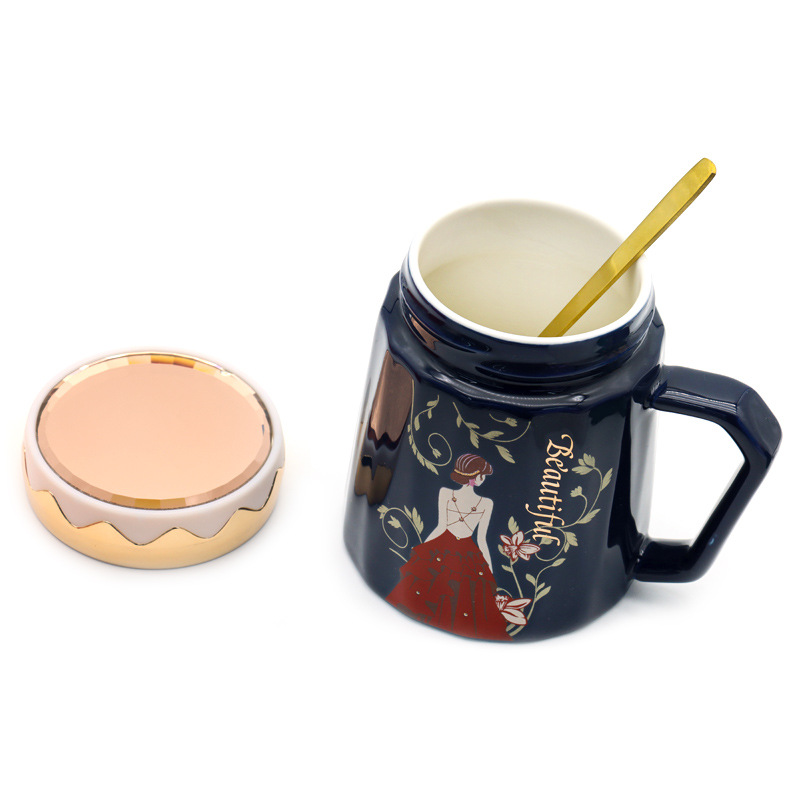 Ceramic insulated cup, 55-degree constant temperature cup, heating coaster, mirror cover, handle spoon set, high-end business gift box pic 4