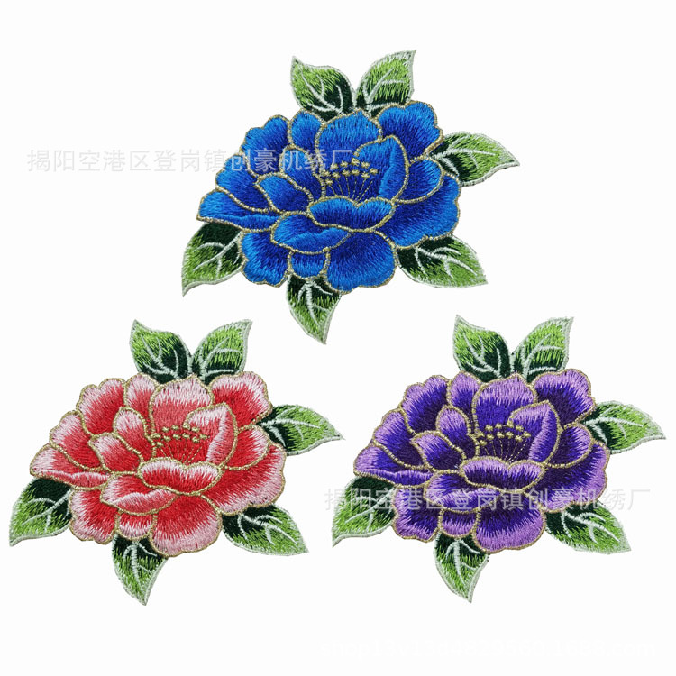 Chuanghao bordados accesorios de ropa bordado encaje tela patch máquina de computadora bordado peonía soluble en agua en stock fábrica directa pic 2