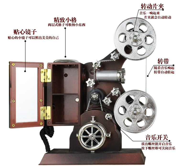 Retro japonés cine proyector caja de música rosa chica corazón regalo decoración del hogar cafetería posando al por mayor pic 5