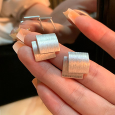 Light luxury and niche design sense, frosted brushed double-layer geometric earrings, simple and versatile for women, elegant stud earrings pic 4