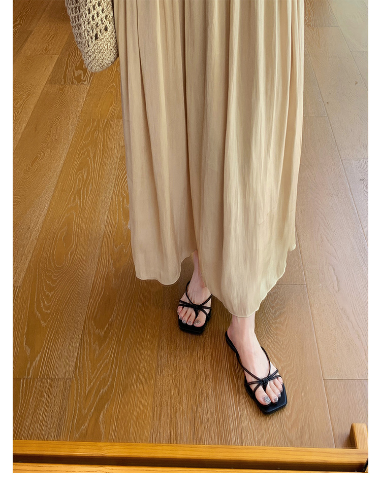 羊皮版葡萄妈同款法式方头高跟鞋细带粗跟平底拖鞋女夏季扭结凉拖详情36