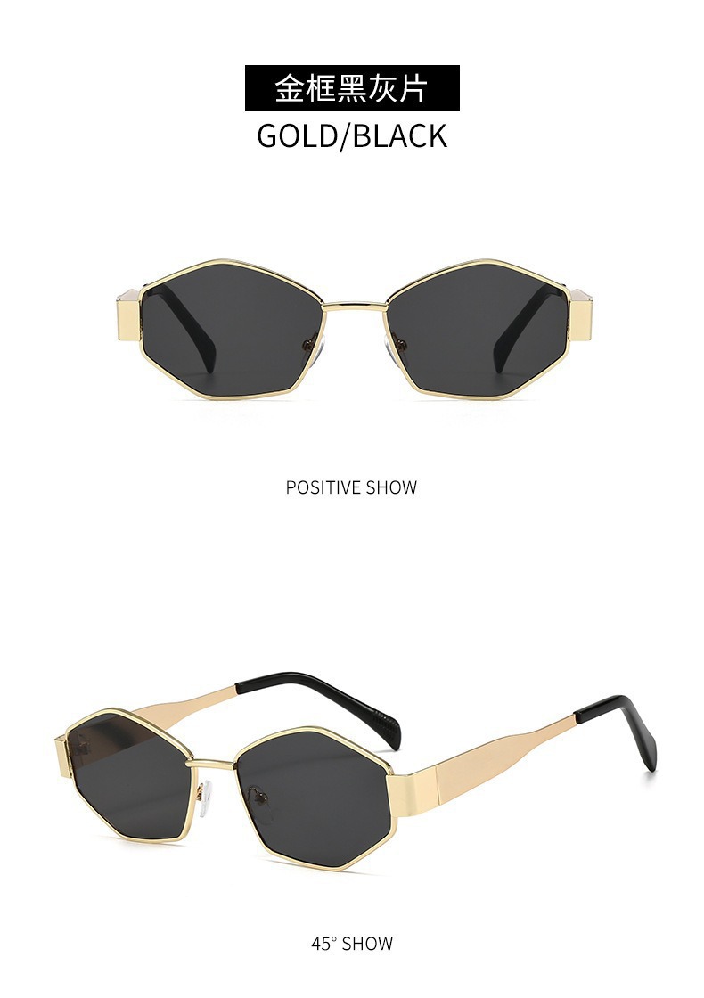 现货时尚潮流网红墨镜金属多边形眼镜女高级显脸小防紫外线太阳镜详情12