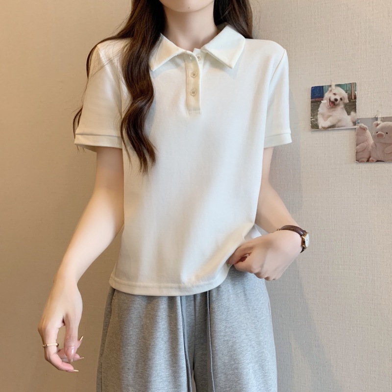 2024夏装polo领短袖T恤女衬衫减龄宽松休闲百搭新款正肩大码上衣详情9