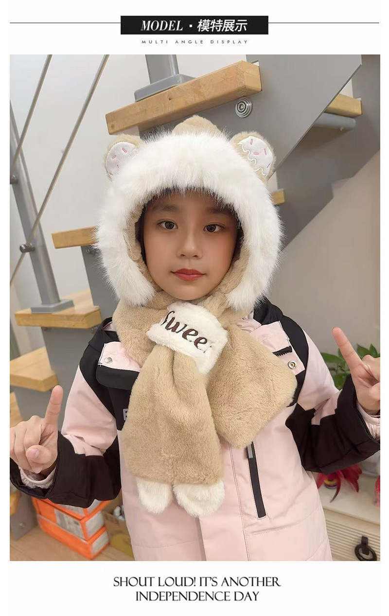 The 2024 winter hat for boys, girls and children features a cute teddy bear plush hat and scarf in one piece, providing warmth and warmth with thickened design pic 5