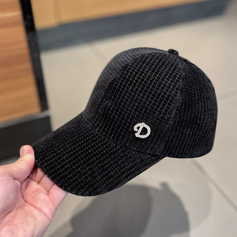 帽子女镶钻D字母灯芯绒鸭舌帽秋冬季韩版时尚百搭弯檐青年棒球帽详情11