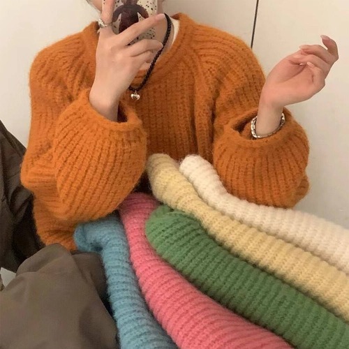 Korean autumn and winter soft, loose and laid-back round-neck sweater for women, fashionable and elegant, thickened knitted sweater with wool pic 28