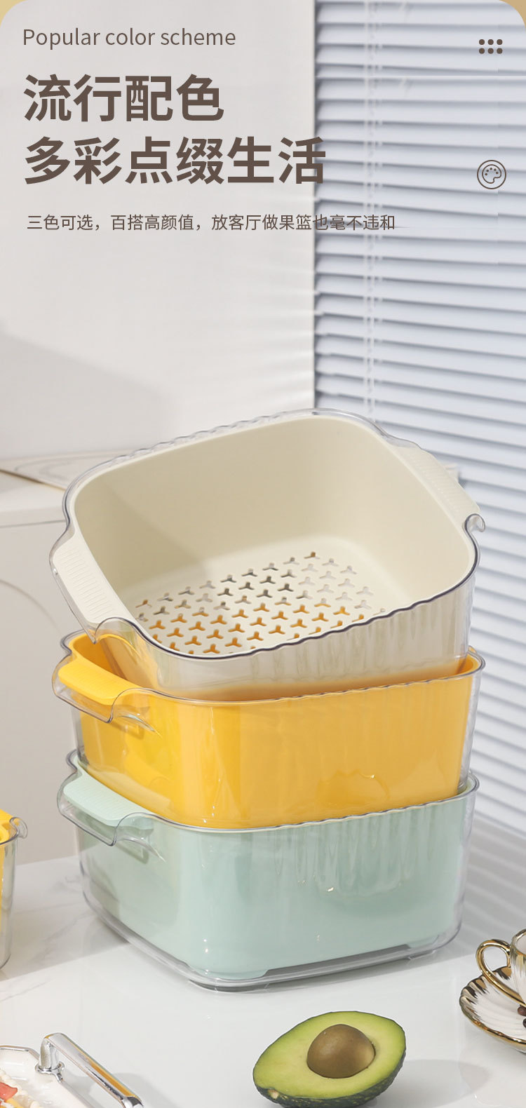 家用加厚耐摔双层蔬果沥水篮客厅洗菜篮子双耳提手塑料厨房洗菜盆详情10