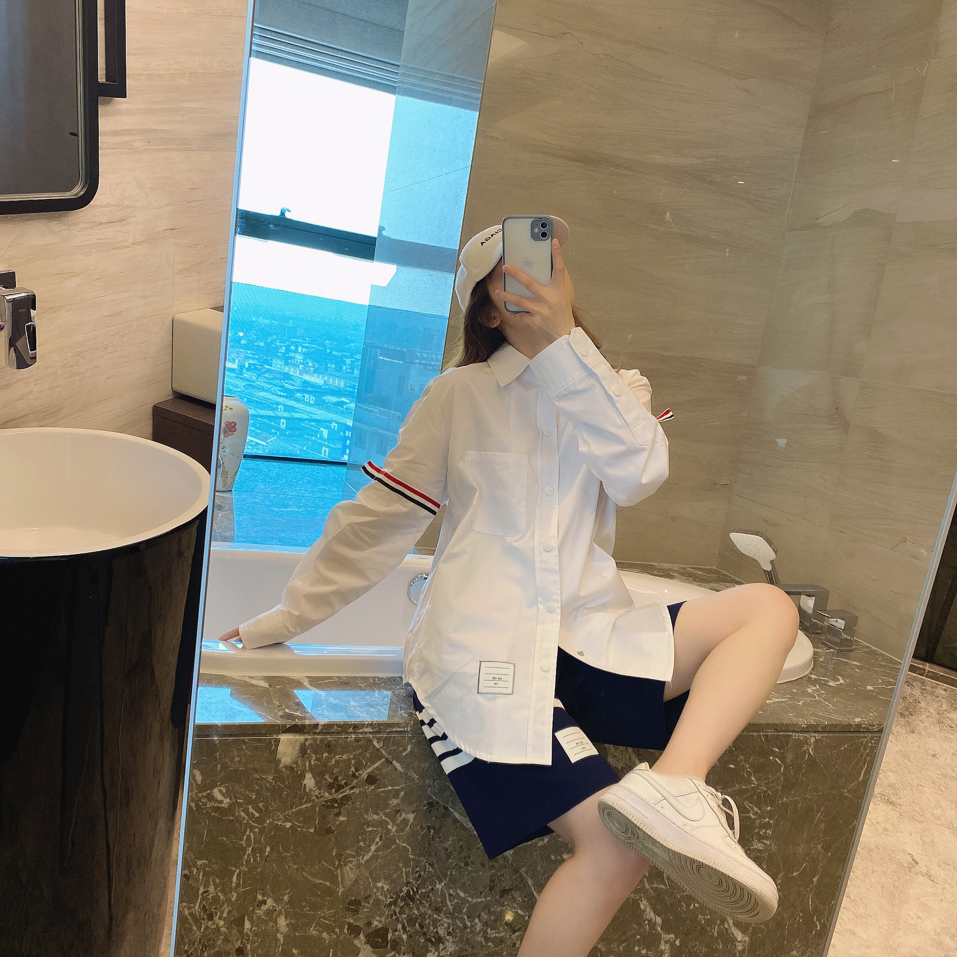 TB casual trendy brand poplin slim-fit solid white shirts for men and women, Oxford fabric shirts for women with long sleeves pic 75