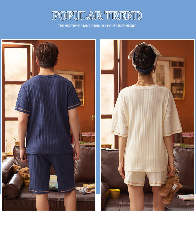 Pareja de verano pijamas mujer verano algodón algodón manga corta shorts hombre dibujos animados nuevo traje de hogar mujer sin impresión pic 9