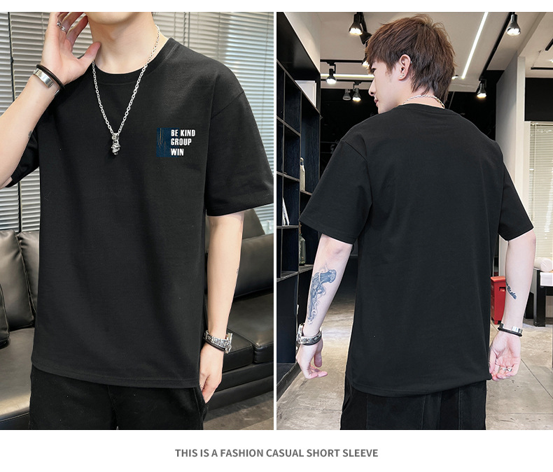 Short-sleeved T-shirt for men, 2022 Summer new Korean style trendy ins loose T-shirt, mid-sleeved cotton trendy brand, large size pic 77