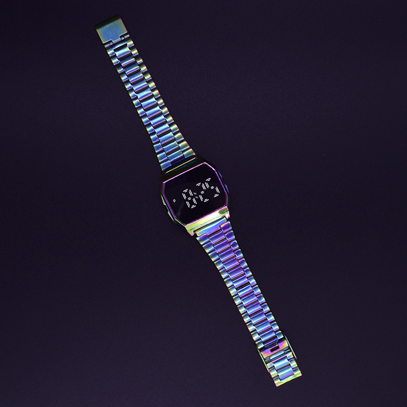 Factory direct sales of F91 metal steel band LED watch, square foreign trade fashionable electronic watch, touch watch for students, men and women pic 3