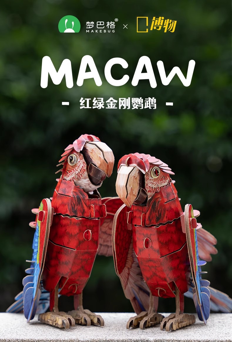 梦巴格3D立体纸拼图益智模型拼插装玩具自然科普动物手工金刚鹦鹉详情1