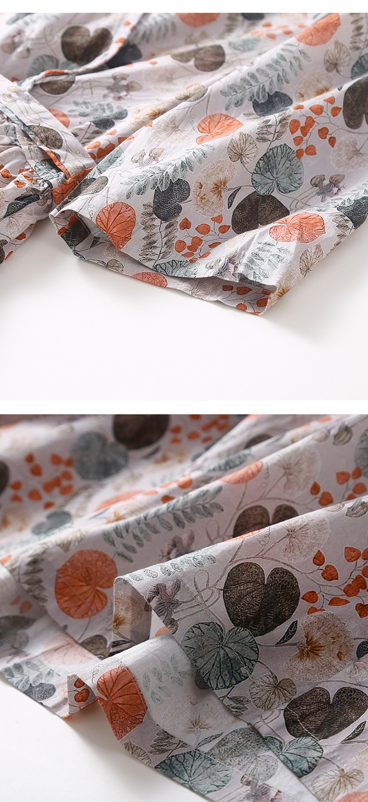 复古森系棉麻小碎花连衣裙女夏季宽松大码显瘦V领高腰大摆长裙子详情9