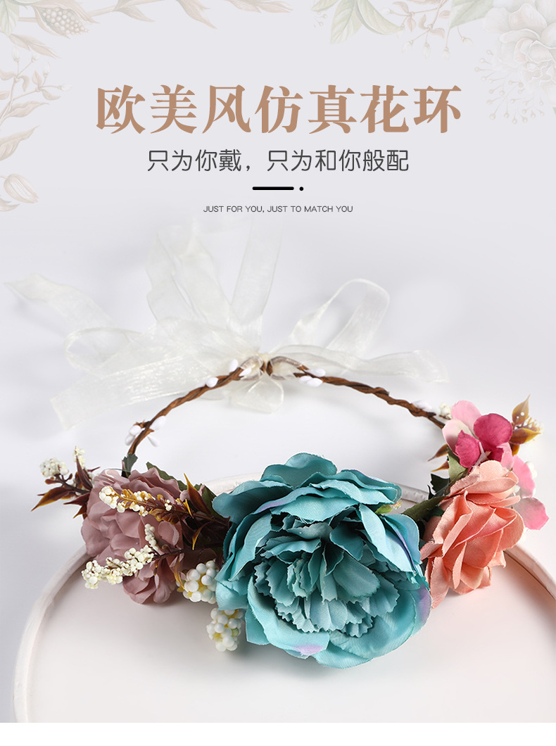 Realistic garlands, European and American exaggerated bride headwear and hair accessories, retro photo accessories, handcrafted silk garlands and headwear wholesale pic 3