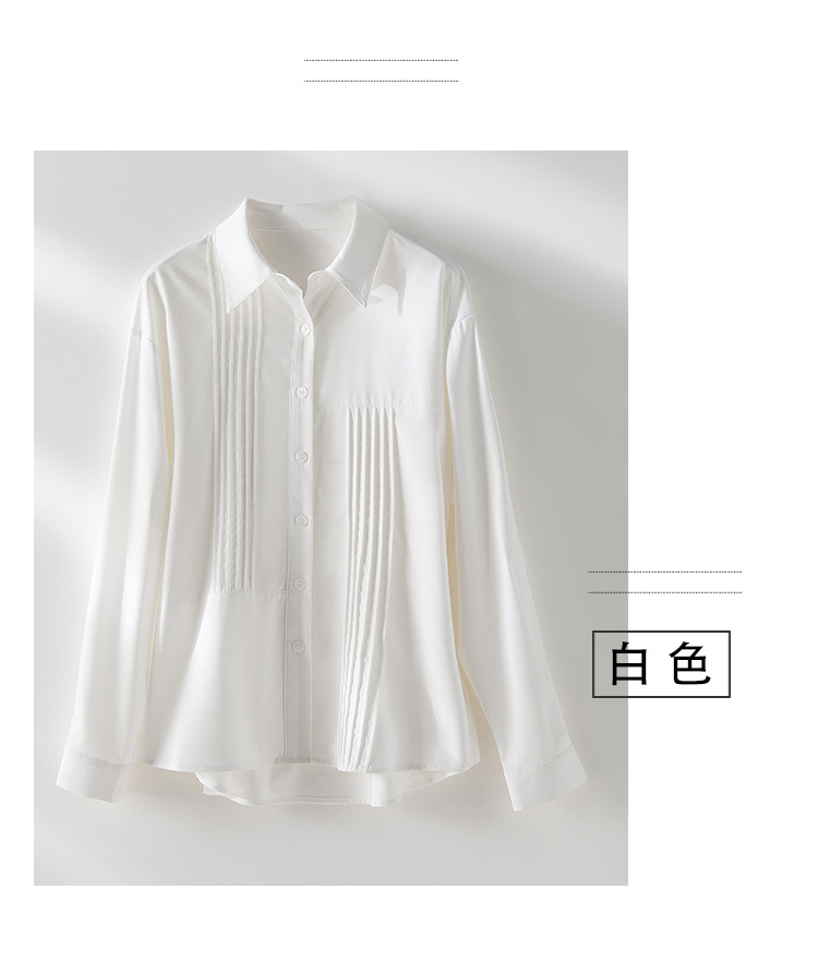秋季女士纯色衬衫Polo领日系设计感上衣新款宽松复古百搭衬衣开衫详情20