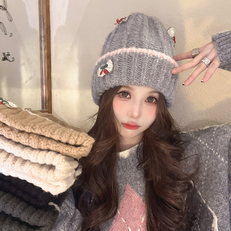 甜美毛线帽女秋冬保暖冷帽显脸小针织帽子可爱加绒女士护耳套头帽详情5
