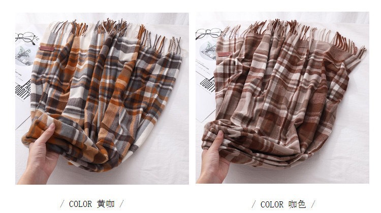Classic British checkered scarf for women, thick and warm autumn and winter retro fashion shawl, Korean-style versatile tassel scarf pic 6