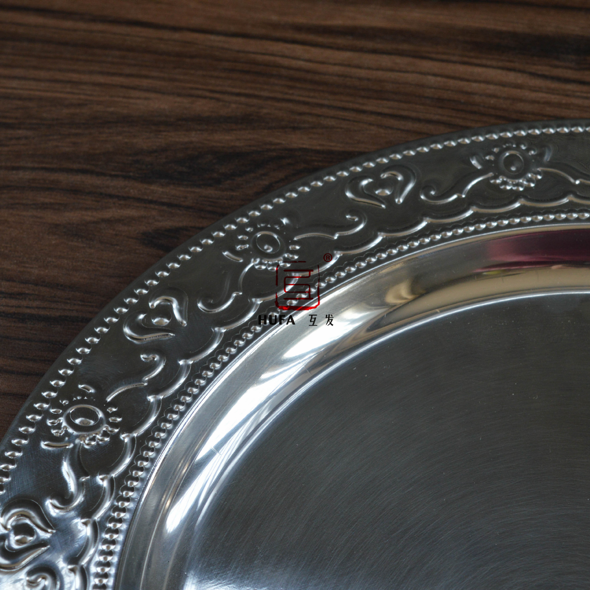Factory wholesale stainless steel dinner plates, round plates with diamonds, process plates, electroplated fruit plates and display plates pic 14