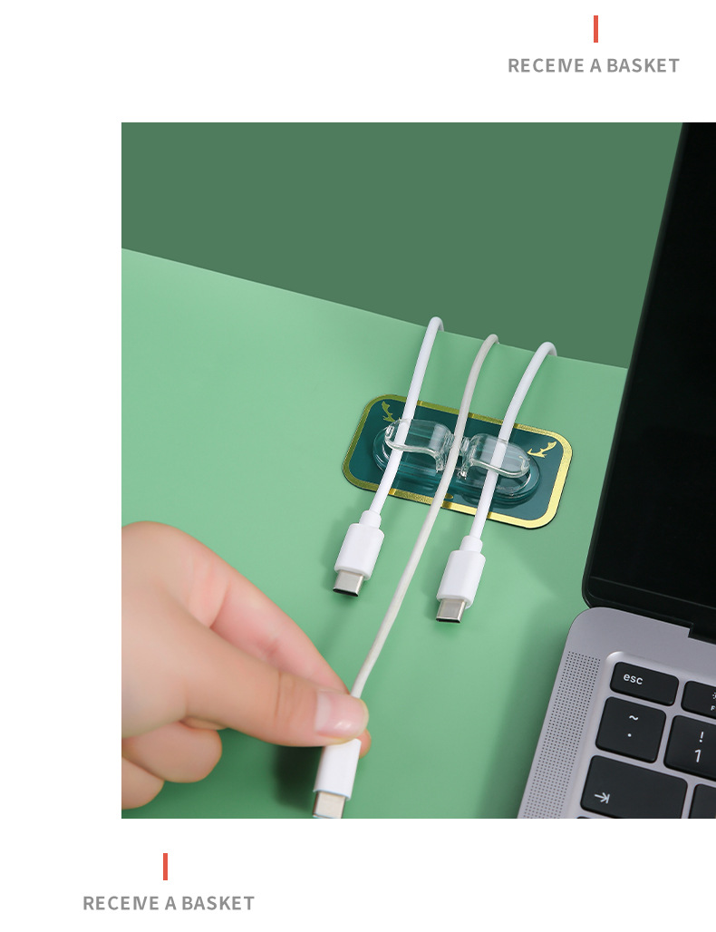 Light luxury aesthetic, neat storage, compact and convenient, no need for drilling, installation design, rectangular Nordic pattern wire winding sticker pic 14