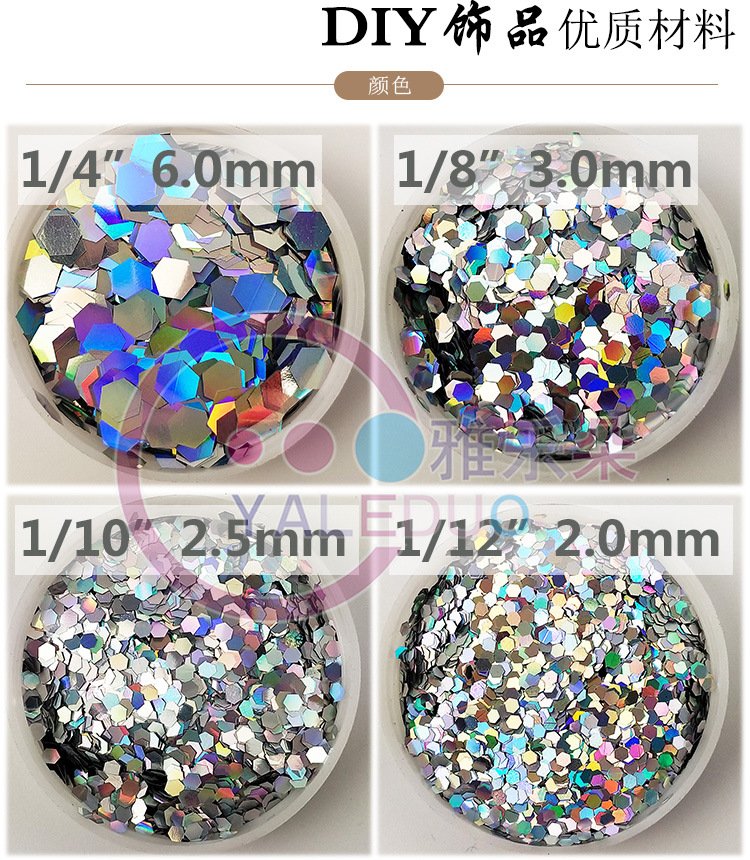 PET high-temperature glitter bottle, laser silver hexagonal gold scallion powder sheet, irregular-shaped sequins, diy nail art stage decoration materials pic 5