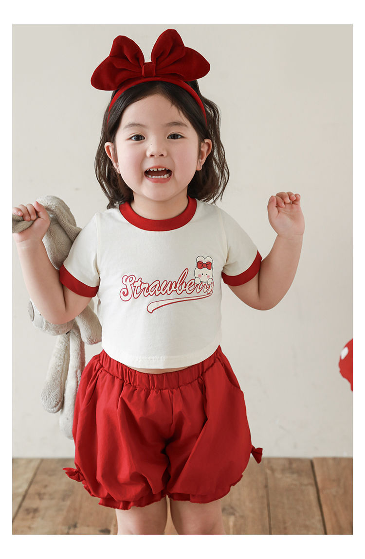 吾里卜一 女童小兔印花半袖T恤2024夏季儿童甜美可爱撞色短袖体恤详情38