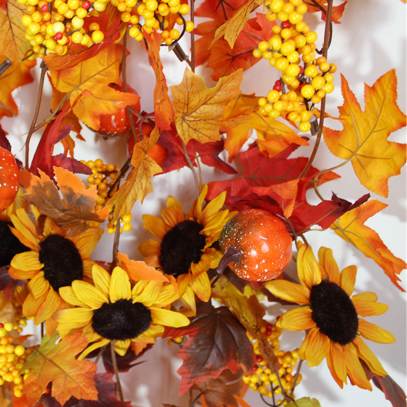 Desheng American country-style Thanksgiving and Halloween simulation pumpkin, autumn leaves, Canadian autumn maple leaves, rattan pic 5
