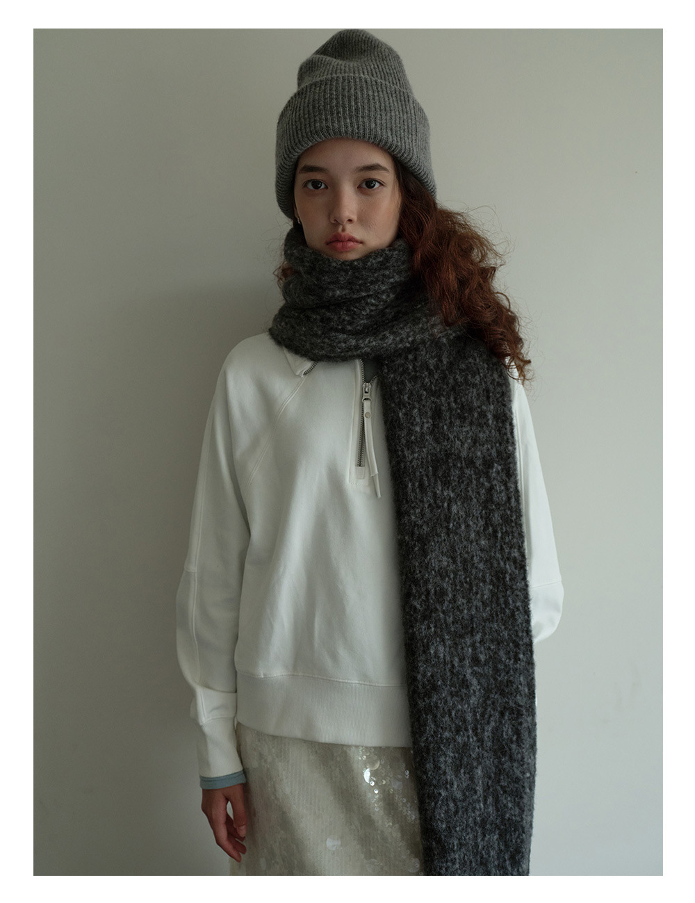 设计师款40羊毛混纺中性拼色围巾女冬季bai搭黑灰色韩版毛线围脖详情6