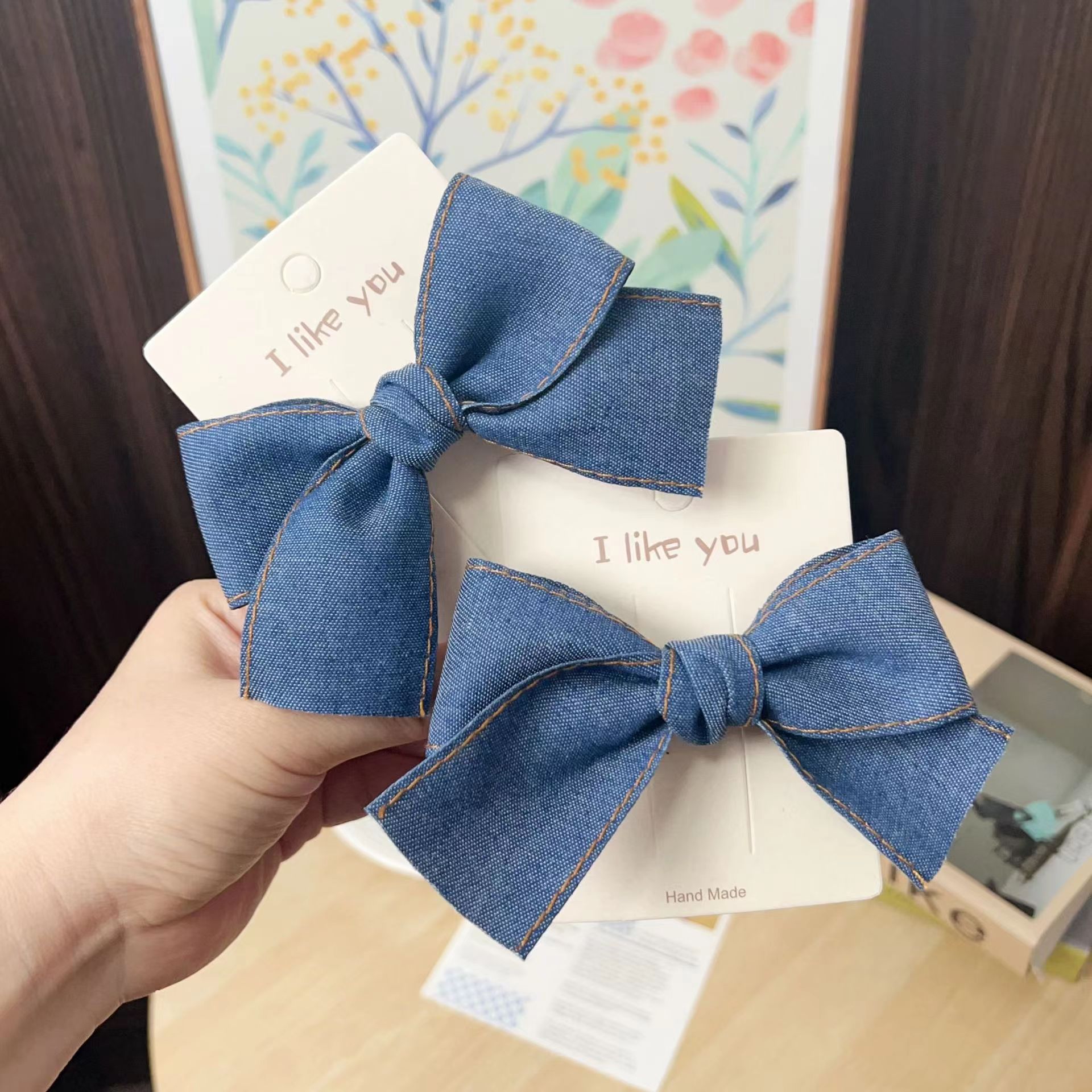 春季新品清新甜美ins风学院风牛仔甜酷发夹鸭嘴夹蝴蝶结头绳少女详情4